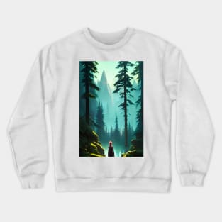 Greenish Anime Girl Nature Forest River Landscape Crewneck Sweatshirt